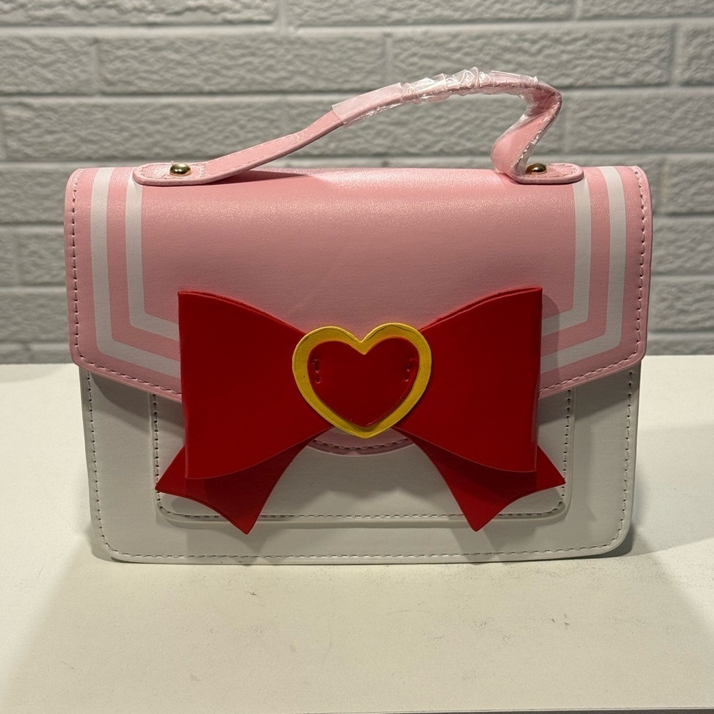 Mini Pink and White Bag with Heart Motifs-New never been‎ used.